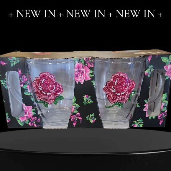 Betsey Johnson Other - NWT Betsey Johnson Floral Glass Coffee Mug Set with Pink Rose Design
